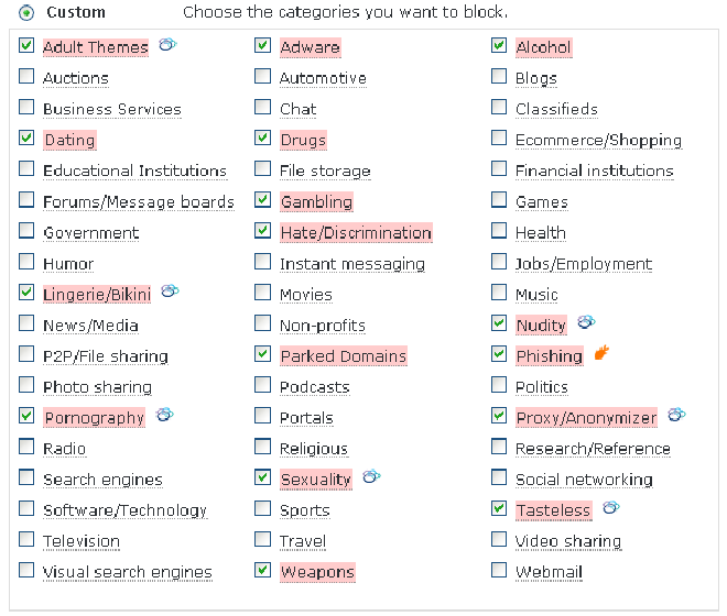 OpenDNS custom filter